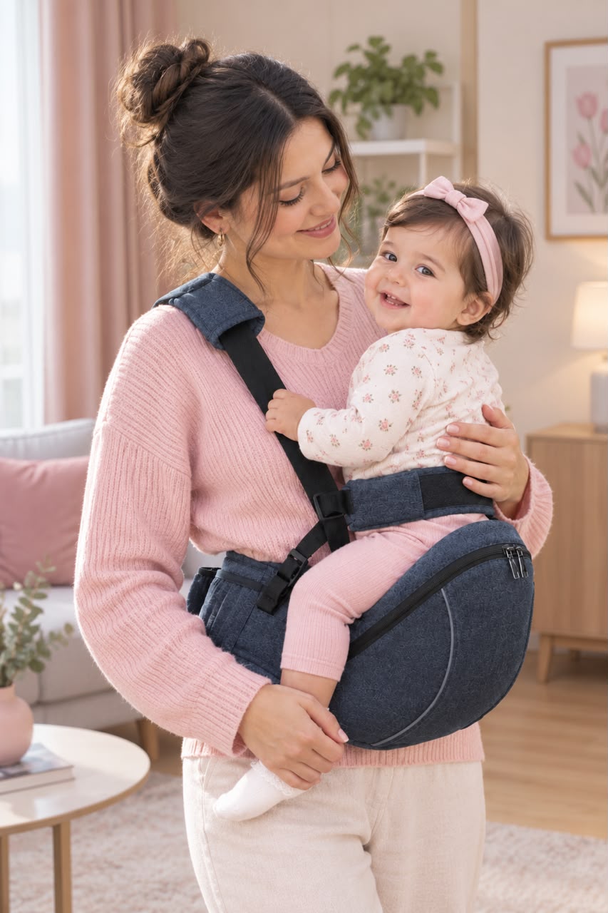Baby hip seat carrier features