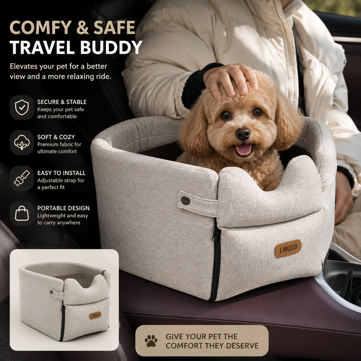 Portable Dog Car Seat Bed – Safety Travel Carrier for Small Dogs & Cats