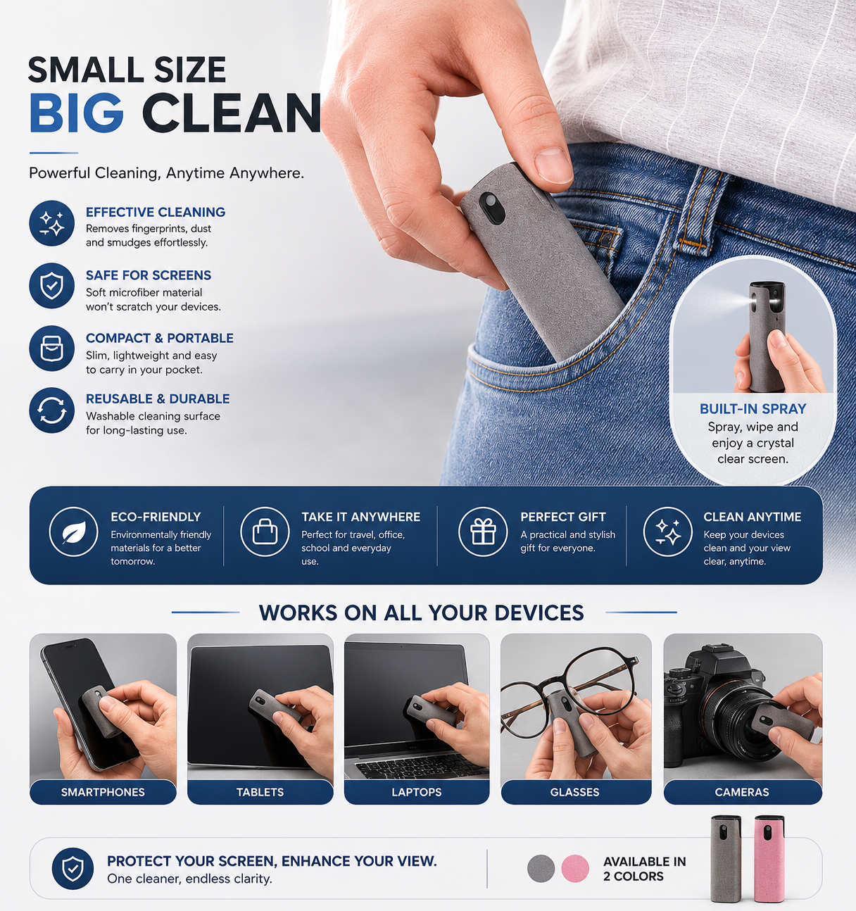 Portable Screen Cleaner Kit – All-in-One Cleaning Spray & Brush for Phone & Laptop