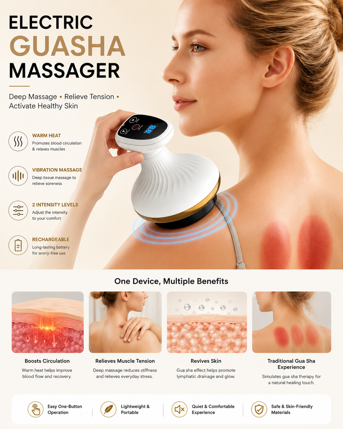 Electric GuaSha Facial & Neck Massager – 9-Speed Cupping & Meridian Brush Device