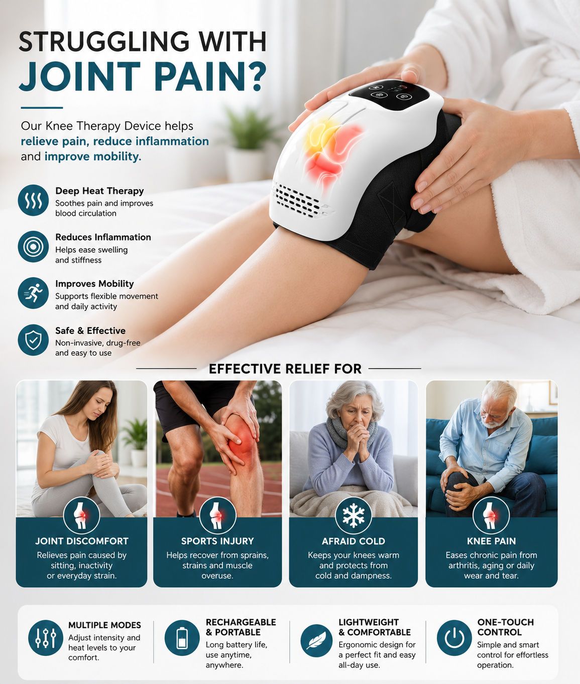 Electric Knee Massager – Heated Kneading & Vibration Therapy with Infrared Light