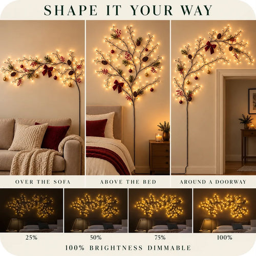 Bendable willow branch lights close-up
