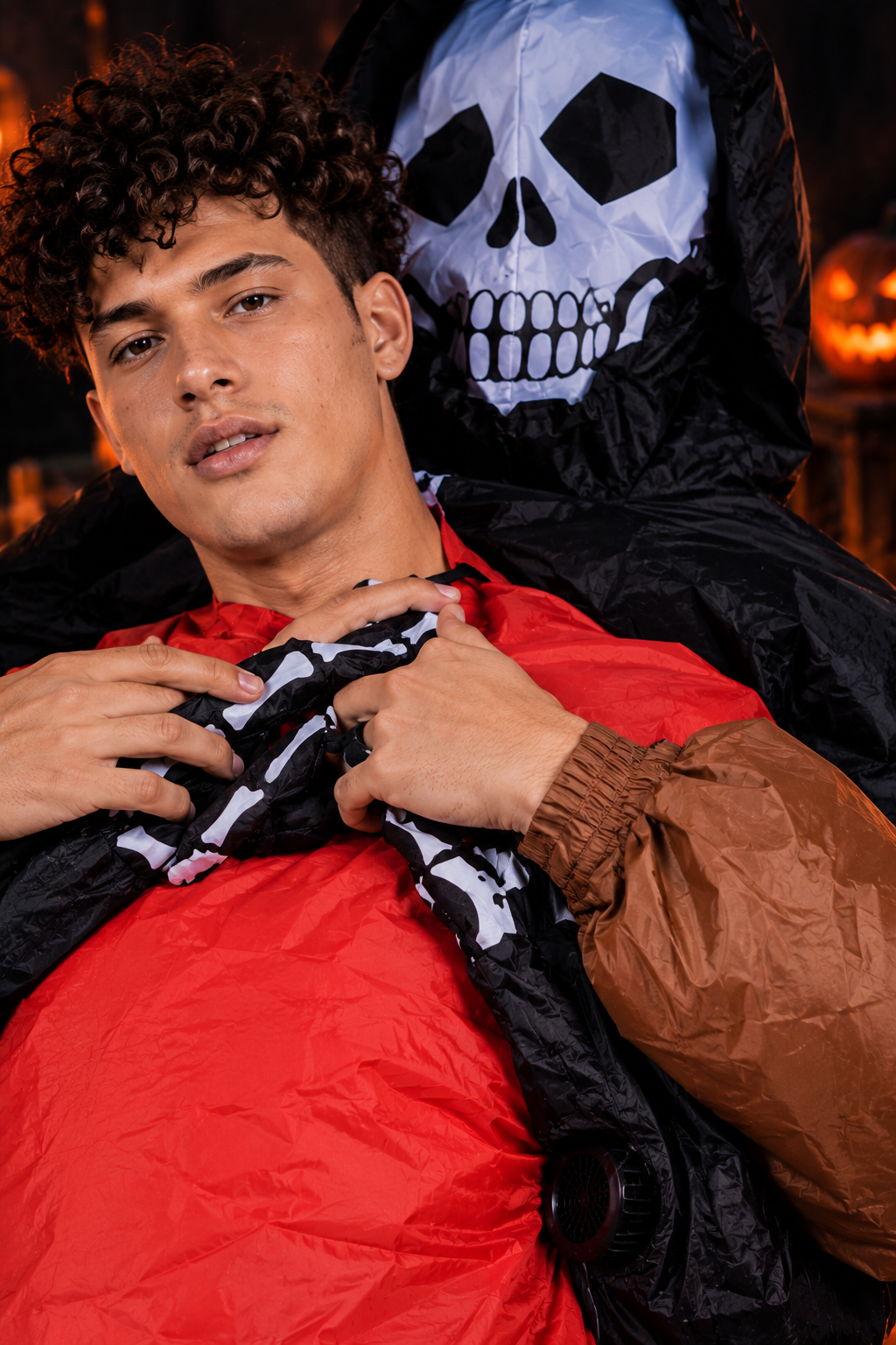 Inflatable Grim Reaper costume close-up
